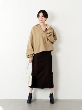 「スキッパーシャツ」｜Reimiさん（レディース・170cm）の冬コーディネート