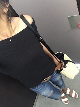 「Ungrid（アングリッド）のフレイドヘムストスリ（デニムパンツ）」を使った、mamena♪さん（レディース・163cm）の夏コーディネート