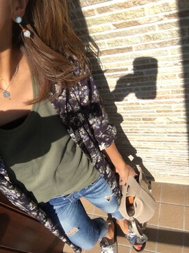 「Ungrid（アングリッド）のフレイドヘムストスリ（デニムパンツ）」を使った、mamena♪さん（レディース・163cm）の夏コーディネート