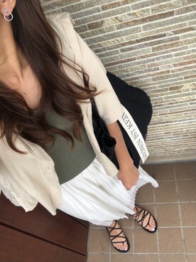 「LOWRYS FARM（ローリーズファーム）のショートＣＰＯシャツ　841006（シャツ/ブラウス）」を使った、mamena♪さん（レディース・163cm）の夏コーディネート