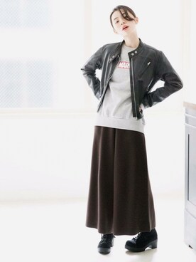 「Crisp（クリスプ）のアイテム（ライダースジャケット）」を使った、るうこさん（レディース・162cm）の冬コーディネート