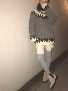 「タイツ×靴下」｜「アイテム（ブーツ）」を使った、るうこさん（レディース・162cm）の冬コーディネート