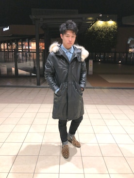 「革コート」｜よーじさん（メンズ・175cm）の冬コーディネート