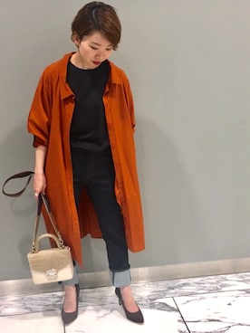 「RIVE DROITE（リヴドロワ）のアイテム（シャツワンピース）」を使った、☺︎いこまい☺︎さん（レディース・151cm）の秋コーディネート