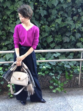 「RIVE DROITE（リヴドロワ）のウールチェックストール（ストール/ショール）」を使った、☺︎いこまい☺︎さん（レディース・151cm）の秋コーディネート