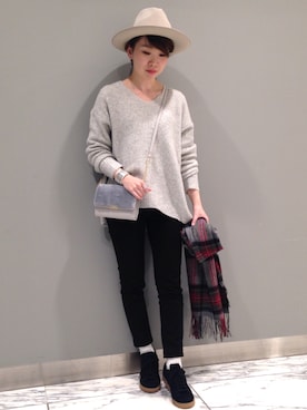 「RIVE DROITE（リヴドロワ）のウールチェックストール（ストール/ショール）」を使った、☺︎いこまい☺︎さん（レディース・151cm）の秋コーディネート