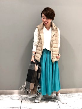 「RIVE DROITE（リヴドロワ）のウールチェックストール（ストール/ショール）」を使った、☺︎いこまい☺︎さん（レディース・151cm）の冬コーディネート