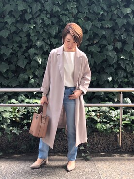 「RIVEDROITE」｜「アイテム（チェスターコート）」を使った、☺︎いこまい☺︎さん（レディース・151cm）の春コーディネート