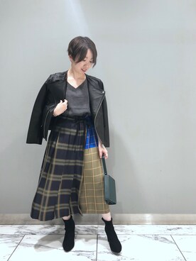 「RIVEDROITE」｜「アイテム（ライダースジャケット）」を使った、☺︎いこまい☺︎さん（レディース・151cm）の秋コーディネート