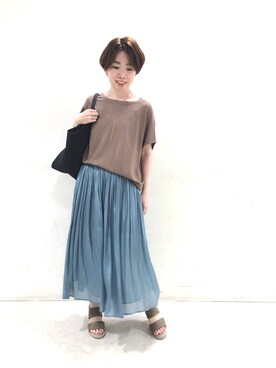 「RIVE DROITE（リヴドロワ）のボートネックボリュームニット　(ミドル丈)（ニット/セーター）」を使った、☺︎いこまい☺︎さん（レディース・153cm）の春コーディネート