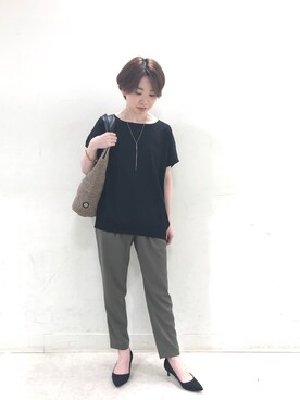 「RIVE DROITE（リヴドロワ）のボートネックボリュームニット　(ミドル丈)（ニット/セーター）」を使った、☺︎いこまい☺︎さん（レディース・153cm）の春コーディネート