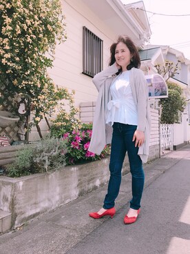「OZOC（オゾック）のアイテム（カーディガン/ボレロ）」を使った、yumiさん（レディース・163cm）の春コーディネート