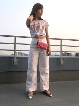 「半袖」｜「アイテム（財布/小物）」を使った、mariさん（レディース・161cm）の夏コーディネート