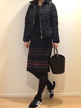 「Spick & Span（スピックアンドスパン）の【PELLETTERIA VENETA】 レザーバケツバッグ◆（ショルダーバッグ）」を使った、モモコさん（レディース・160cm）の冬コーディネート