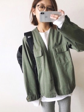 「STUDIOUS（ステュディオス）のアイテム（ミリタリージャケット）」を使った、mayumiさん（レディース・156cm）の秋コーディネート