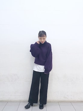 「ボリュームニット」｜「アイテム（スラックス）」を使った、Nozomiさん（レディース・160cm）の秋コーディネート