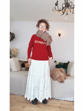 「赤白コーデ」｜iroas31さん（レディース・153cm）の冬コーディネート
