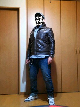 「HOUSTON（ヒューストン）のアイテム（その他アウター）」を使った、xeroxeroさん（メンズ・173cm）の冬コーディネート