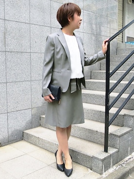 「GeeRA（ジーラ）のアイテム（セットアップ）」を使った、RyuRyu さん（レディース・161cm）の春コーディネート