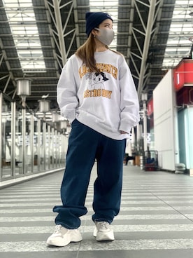 「thisisneverthat（ディスイズネバーザット）のアイテム（帽子）」を使った、YU-KA OZAWAさん（レディース・153cm）の秋コーディネート