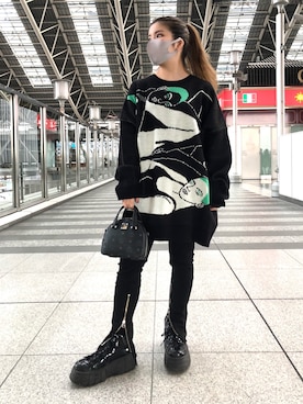「L.H.P（エルエイチピー）のアイテム（ニット/セーター）」を使った、YU-KA OZAWAさん（レディース・153cm）の冬コーディネート