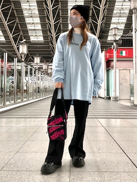 「thisisneverthat（ディスイズネバーザット）のアイテム（帽子）」を使った、YU-KA OZAWAさん（レディース・153cm）の冬コーディネート