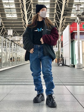 「thisisneverthat（ディスイズネバーザット）のアイテム（ジャケット/アウター）」を使った、YU-KA OZAWAさん（レディース・153cm）の冬コーディネート
