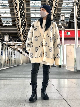 「thisisneverthat（ディスイズネバーザット）のアイテム（帽子）」を使った、YU-KA OZAWAさん（レディース・153cm）の冬コーディネート