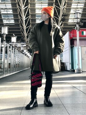 「thisisneverthat（ディスイズネバーザット）のアイテム（帽子）」を使った、YU-KA OZAWAさん（レディース・153cm）の冬コーディネート