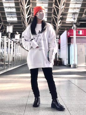 「thisisneverthat（ディスイズネバーザット）のアイテム（帽子）」を使った、YU-KA OZAWAさん（レディース・153cm）の冬コーディネート