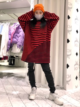 「thisisneverthat（ディスイズネバーザット）のアイテム（帽子）」を使った、YU-KA OZAWAさん（レディース・153cm）の冬コーディネート