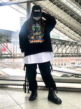 「KaneZ（ケインズ）のアイテム（キャップ）」を使った、YU-KA OZAWAさん（レディース・153cm）の冬コーディネート