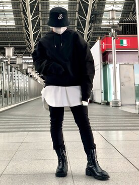 「DANKE SCHON（ダンケシェーン）のアイテム（スウェットパンツ）」を使った、YU-KA OZAWAさん（レディース・153cm）の冬コーディネート