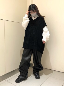 「DANKE SCHON（ダンケシェーン）のDankeSchon/ダンケシェーン/ケーブルニットベスト（ベスト）」を使った、YU-KA OZAWAさん（レディース・153cm）の冬コーディネート