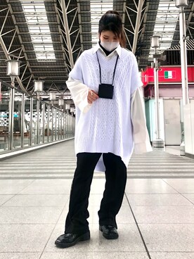 「DANKE SCHON（ダンケシェーン）のDankeSchon/ダンケシェーン/ケーブルニットベスト（ベスト）」を使った、YU-KA OZAWAさん（レディース・153cm）の春コーディネート