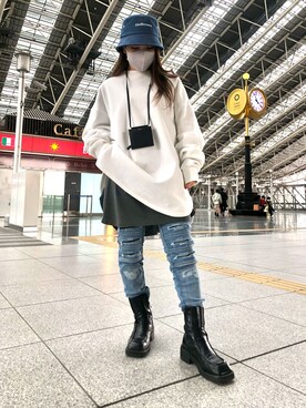 「DANKE SCHON（ダンケシェーン）のアイテム（スウェット）」を使った、YU-KA OZAWAさん（レディース・153cm）の春コーディネート