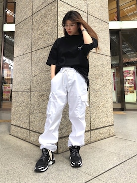 「WHITELAND（ホワイトランド）のWHITELAND/ホワイトランド/クリア伊達メガネ（サングラス）」を使った、YU-KA OZAWAさん（レディース・153cm）の春コーディネート