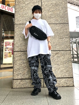「Yohji Yamamoto（ヨウジヤマモト）のアイテム（帽子）」を使った、YU-KA OZAWAさん（レディース・153cm）の春コーディネート