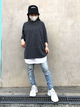 「KaneZ（ケインズ）のアイテム（帽子）」を使った、YU-KA OZAWAさん（レディース・153cm）の春コーディネート