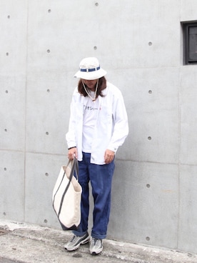 「アイテム（サンバイザー、ホワイト系）」を使った、_h.n.d.w_さん（メンズ・180cm）の秋コーディネート