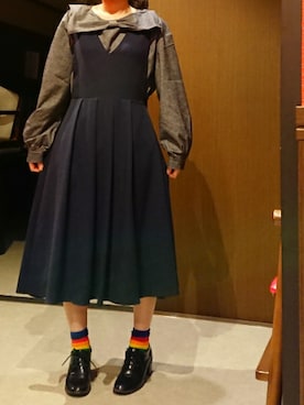 「archives（アルシーヴ）のアイテム（ジャンパースカート）」を使った、y08uk31iさん（レディース・156cm）の秋コーディネート