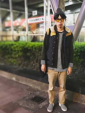 「Dickies（ディッキーズ）のアイテム（ナイロンジャケット）」を使った、Owen Wu さん（メンズ・174cm）の春コーディネート