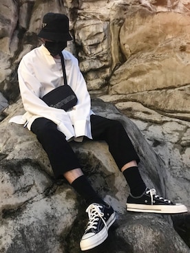 「ADD（アド）のアイテム」を使った、Owen Wu さん（メンズ・174cm）の秋コーディネート