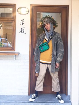 「OVERKILL inc.（オーバーキル）のアイテム」を使った、Owen Wu さん（メンズ・174cm）の冬コーディネート