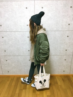 「reca（レカ）のアイテム（帽子）」を使った、𝚁𝚒𝚎 ‪︎‬‪︎☺︎さん（レディース・160cm）の冬コーディネート