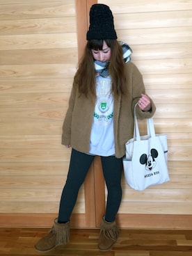 「reca（レカ）のアイテム（帽子）」を使った、𝚁𝚒𝚎 ‪︎‬‪︎☺︎さん（レディース・160cm）の冬コーディネート
