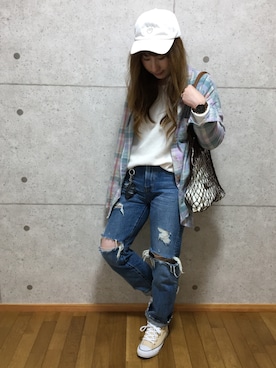 「Another Edition（アナザーエディション）のアイテム（帽子）」を使った、𝚁𝚒𝚎 ‪︎‬‪︎☺︎さん（レディース・160cm）の春コーディネート