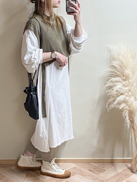 「beautiful people」｜「アイテム（ワンピース）」を使った、𝚁𝚒𝚎 ‪︎‬‪︎☺︎さん（レディース・160cm）の春コーディネート