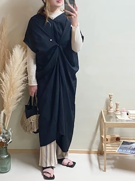 「ストライプパンツ」｜「アイテム（ワンピース/ドレス）」を使った、𝚁𝚒𝚎 ‪︎‬‪︎☺︎さん（レディース・160cm）の春コーディネート