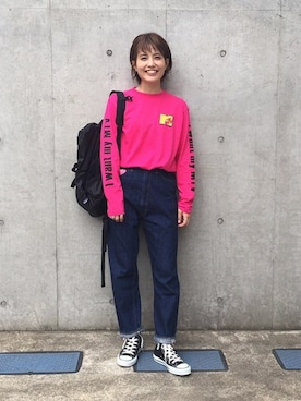 「BEAMS BOY（ビームスボーイ）のアイテム（トートバッグ）」を使った、canae ueharaさん（レディース・162cm）の夏コーディネート